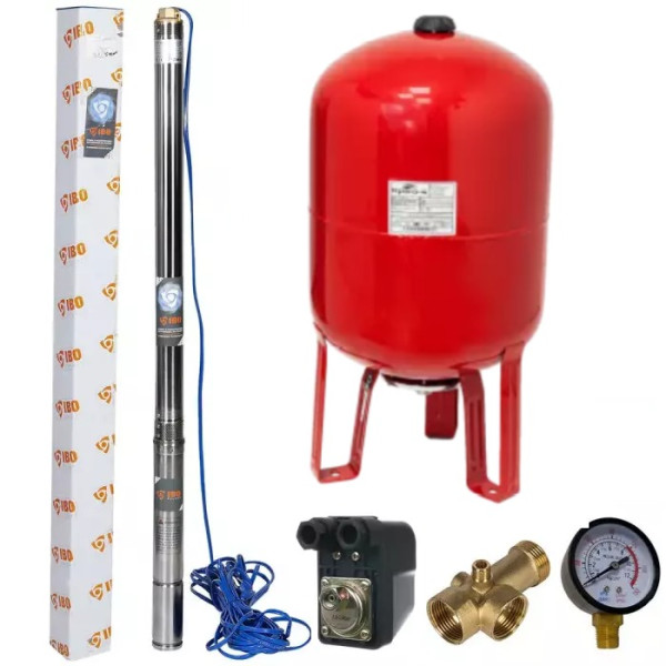 Set Hidrofor 80L vertical cu Pompa Submersibila IBO Dambat 3TI15, 0.37 kW, 50 l/min, H Refulare 60 m, cablu 20 m