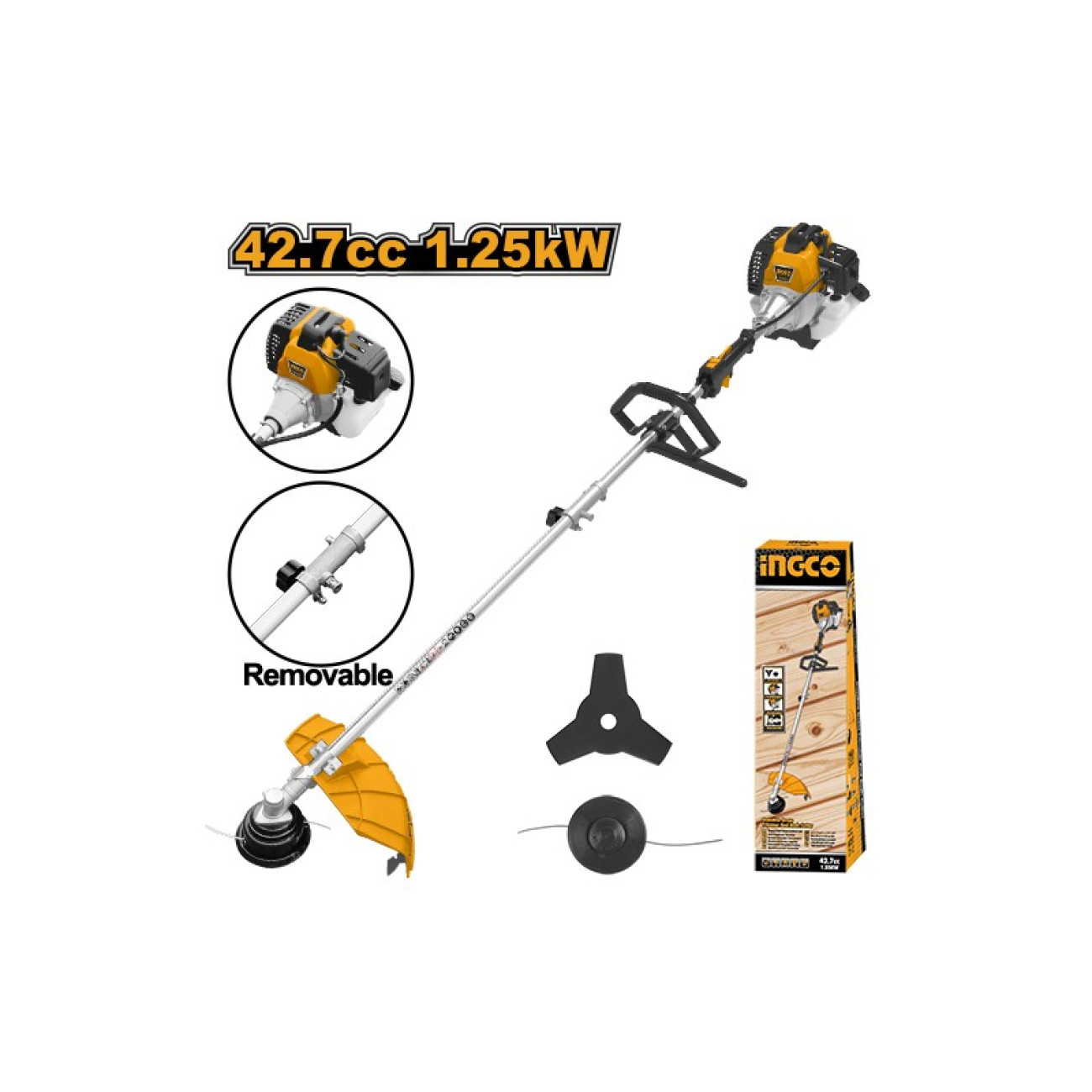 Motocoasa pe benzina INGCO GBC5434431E, 42,7cc, 2 CP, 9000rpm, Motor 2T, Complet Accesorizata - imagine 4
